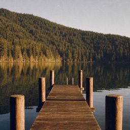 Lake below forested hills