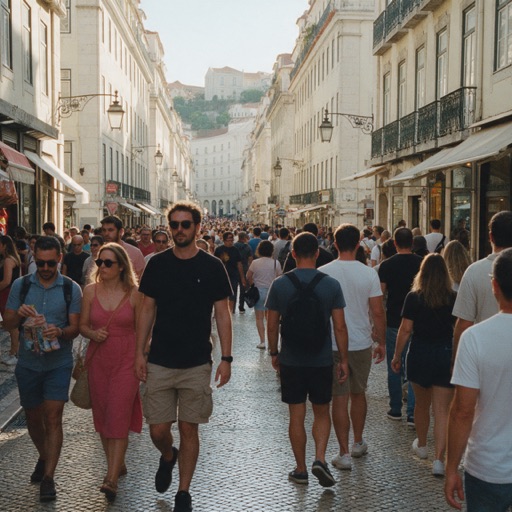 A busy pedestrian street in central Lisbon